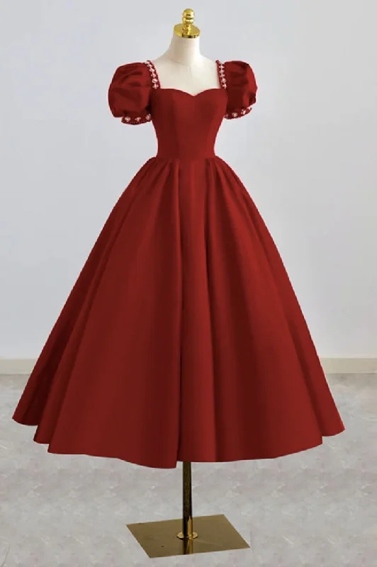 Women's Vacation Clothes Ends Soon RED SATIN A LINE PROM DRESS RED EVENING DRESS     S2651