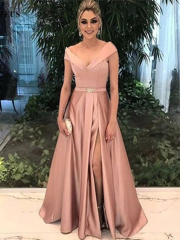 Comfortable Women's Clothes The Good Stuff A-Line Off-the-Shoulder Sleeveless Floor-Length With Sash/Ribbon/Belt Satin Dresses Comfortable Women's Clothes The Good Stuff A-Line Off-the-Shoulder Sleeveless Floor-Length With Sash/Ribbon/Belt Satin Dresses
