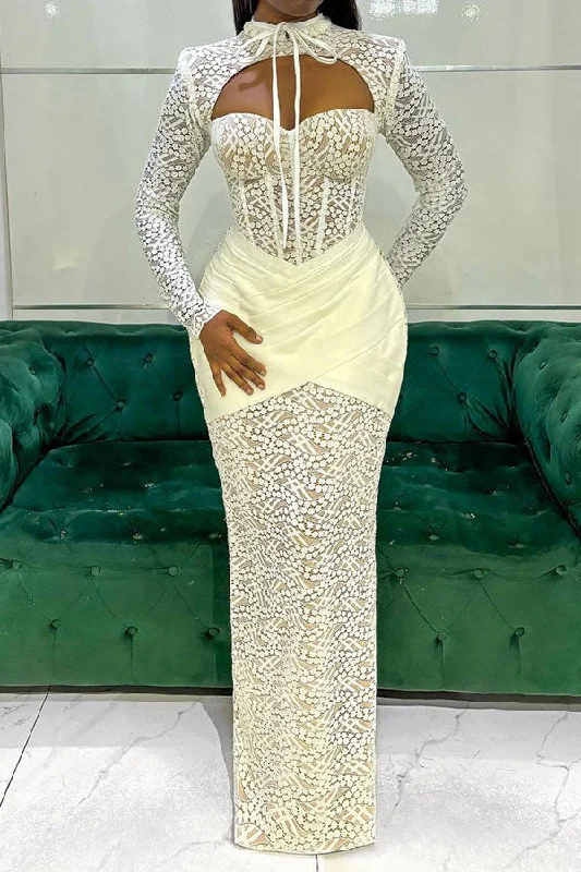 Women's Trendy Clothing Stylish Looks Patchwork Lace Striking Lace-Up Cutout Split Back Maxi Dress Women's Trendy Clothing Stylish Looks Patchwork Lace Striking Lace-Up Cutout Split Back Maxi Dress