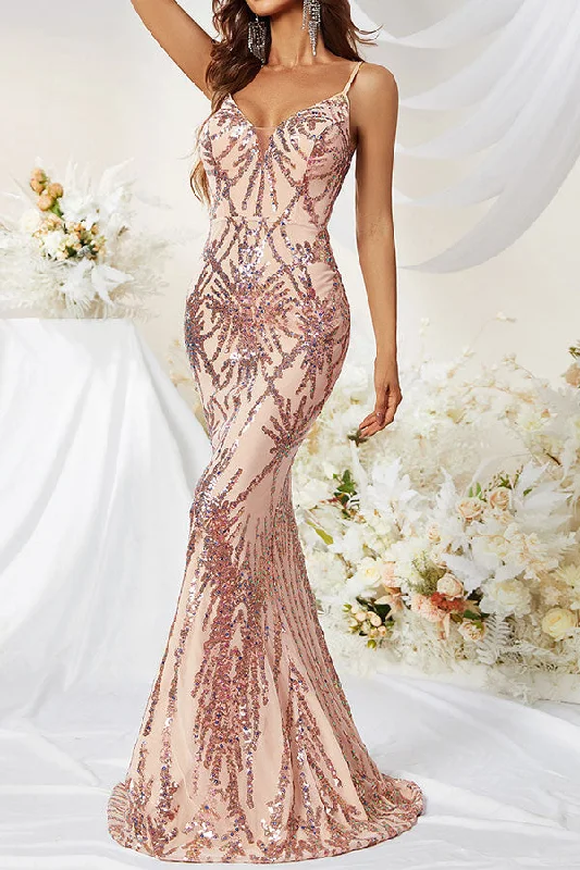 Women's Clothes And Apparel Elegant Contour Sequined Luxe V Neck Fishtail Maxi Dress Women's Clothes And Apparel Elegant Contour Sequined Luxe V Neck Fishtail Maxi Dress