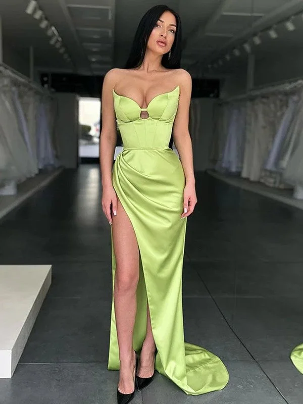 Chic Clothing For Women Flash Sales Sheath/Column Satin Ruched Sweetheart Sleeveless Sweep/Brush Train Dresses Chic Clothing For Women Flash Sales Sheath/Column Satin Ruched Sweetheart Sleeveless Sweep/Brush Train Dresses