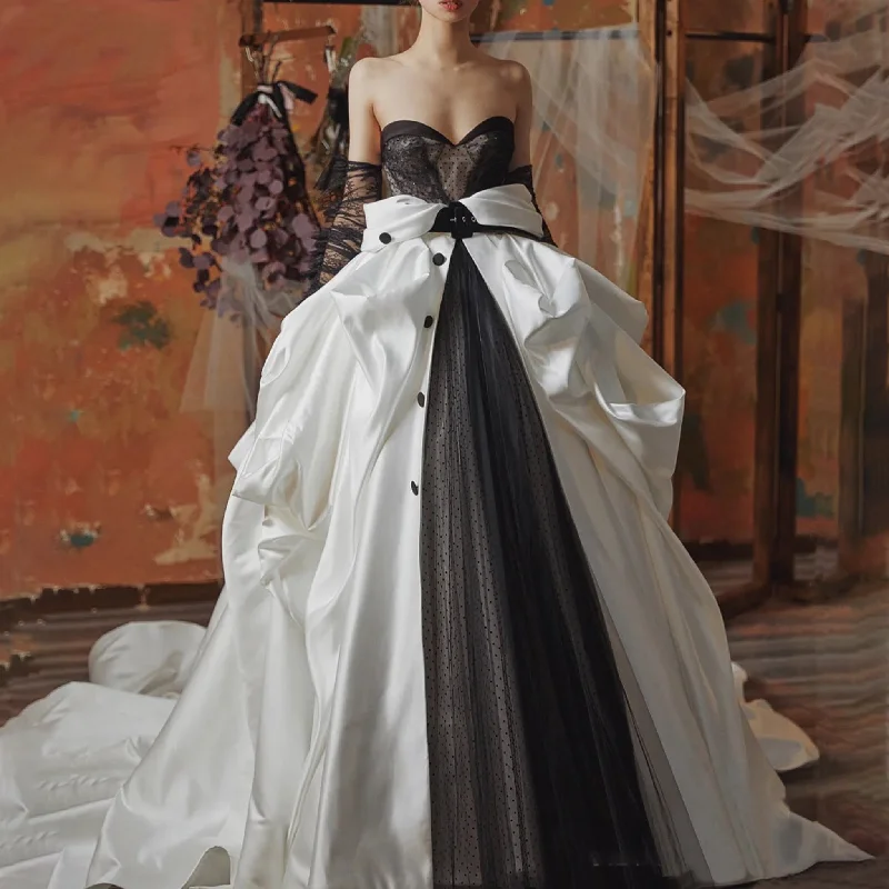 Women's Office Attire Low Price Special Unique Black Mesh Wedding Dress with Detachable Train Women's Office Attire Low Price Special Unique Black Mesh Wedding Dress with Detachable Train