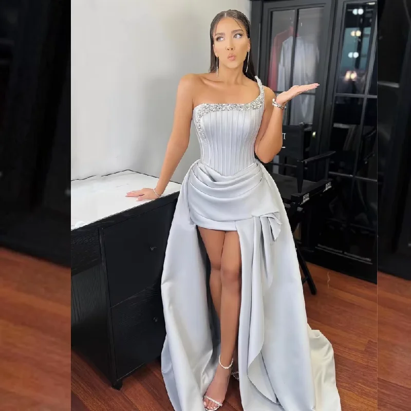 Women's Luxury Garments Limited - Time Bundle Modern Style Satin Tiered Sequined Pleat Ruched Asymmetrical Strapless One-shoulder Hi-Lo Dresses Homecoming Dresses Women's Luxury Garments Limited - Time Bundle Modern Style Satin Tiered Sequined Pleat Ruched Asymmetrical Strapless One-shoulder Hi-Lo Dresses Homecoming Dresses