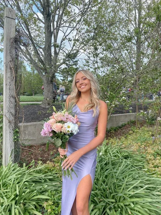 Women's Seasonal Garments Now On Sale For Chic Urban Styles Light Purple Side Slit Satin Prom Dress Long Party Dress Evening Dress Women's Seasonal Garments Now On Sale For Chic Urban Styles Light Purple Side Slit Satin Prom Dress Long Party Dress Evening Dress