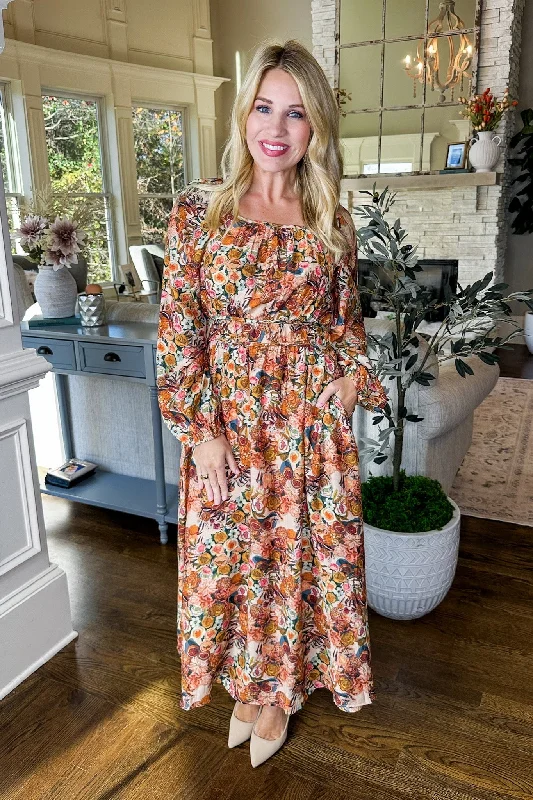 Women's Trendy Outfit Daily Deals Painted Fruit & Floral Square Neck Pocketed Maxi Dress Women's Trendy Outfit Daily Deals Painted Fruit & Floral Square Neck Pocketed Maxi Dress