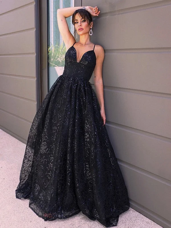 Women's Luxury Garments Wardrobe Upgrade A-Line/Princess V-neck Lace Sleeveless Sequin Sweep/Brush Train Dresses Women's Luxury Garments Wardrobe Upgrade A-Line/Princess V-neck Lace Sleeveless Sequin Sweep/Brush Train Dresses