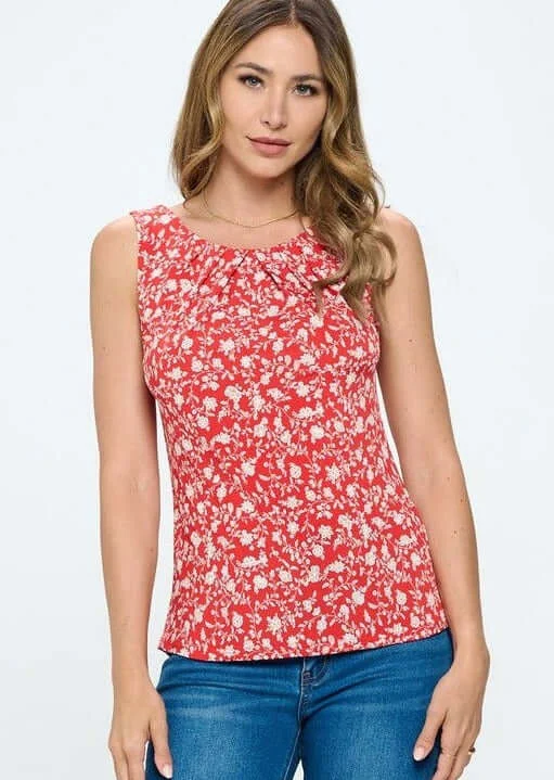 Women's Trendy Casual Clothes The Good Stuff Radiant in Red Floral Sleeveless Top Made in USA Women's Trendy Casual Clothes The Good Stuff Radiant in Red Floral Sleeveless Top Made in USA