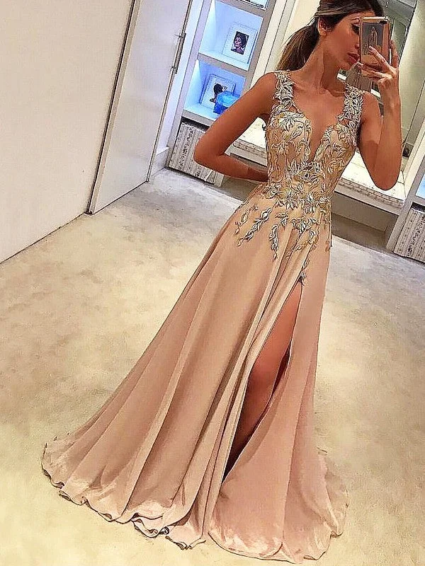 Women's Night-Out Clothes Hurry Before It's Gone A-Line/Princess V-neck Sleeveless Floor-Length Applique Silk like Satin Dresses Women's Night-Out Clothes Hurry Before It's Gone A-Line/Princess V-neck Sleeveless Floor-Length Applique Silk like Satin Dresses