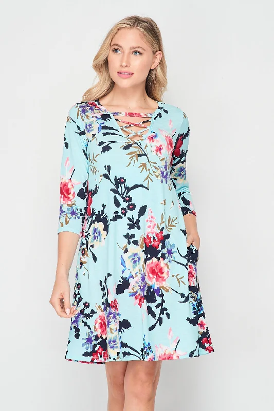Chic Women's Garments Dreamy Draping D020257023MP Bulgari Floral Dress with Criss Cross Detail Chic Women's Garments Dreamy Draping D020257023MP Bulgari Floral Dress with Criss Cross Detail