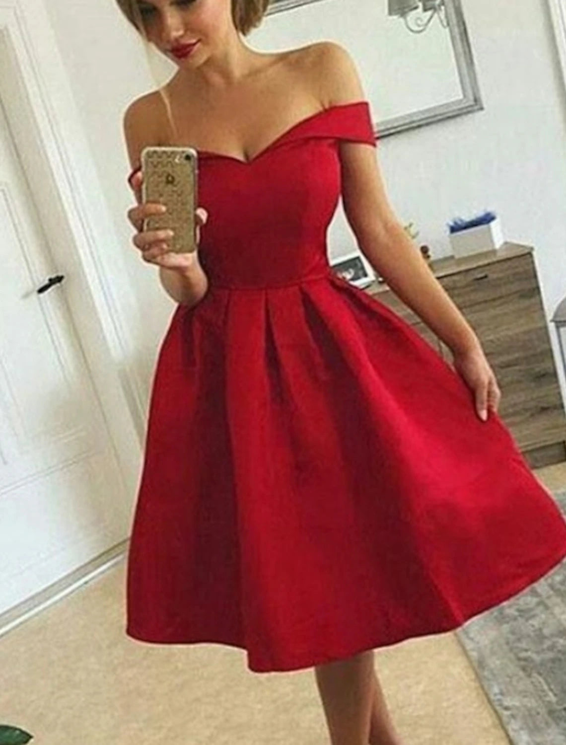 Women's Outfit For The Office Style Your Wardrobe A-Line Vintage Sexy Homecoming Cocktail Party Dress Off Shoulder Sleeveless Knee Length Satin with Sleek Women's Outfit For The Office Style Your Wardrobe A-Line Vintage Sexy Homecoming Cocktail Party Dress Off Shoulder Sleeveless Knee Length Satin with Sleek