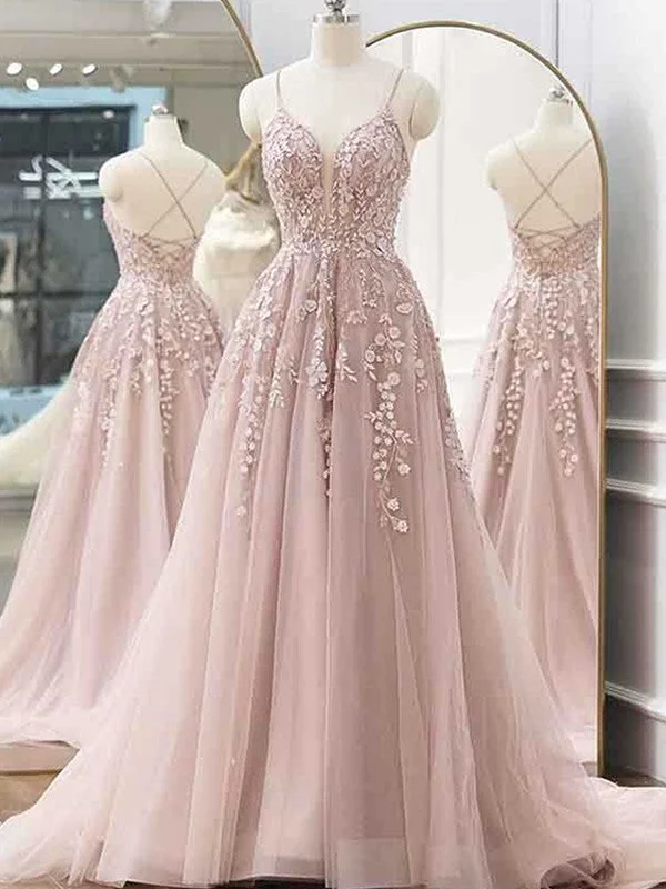 Women's Comfortable Garments Casual Chic A-Line/Princess Tulle Applique V-neck Sleeveless Sweep/Brush Train Dresses Women's Comfortable Garments Casual Chic A-Line/Princess Tulle Applique V-neck Sleeveless Sweep/Brush Train Dresses