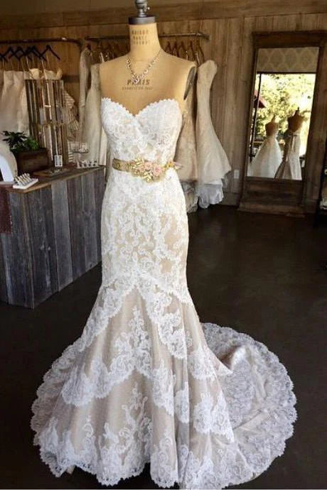 Women's Stylish Outdoor Outfit Fashion Essentials Princess Mermaid Strapless Sweetheart Lace Appliques with Flowers Wedding Dresses Women's Stylish Outdoor Outfit Fashion Essentials Princess Mermaid Strapless Sweetheart Lace Appliques with Flowers Wedding Dresses