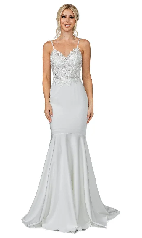 Women's Clothing For Travel Limited - Edition Drops Dancing Queen 0191 - Embroidered V-Neck Wedding Gown