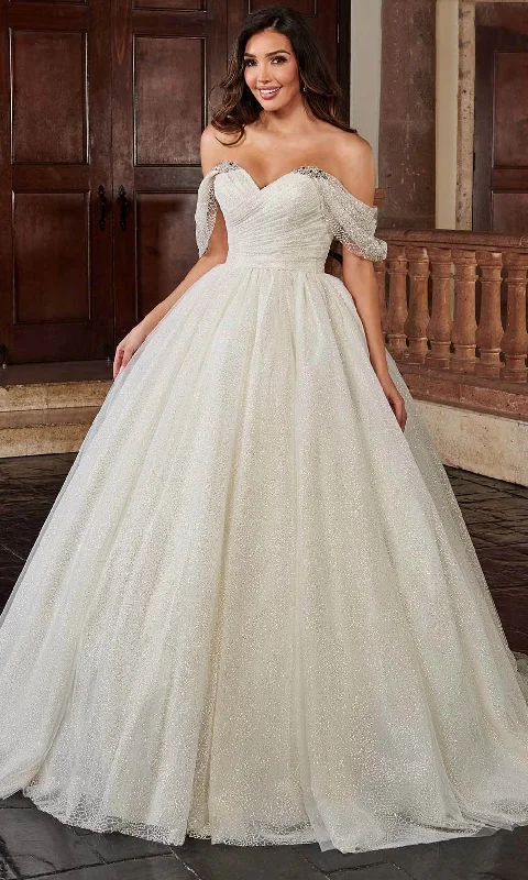 Vintage-Inspired Garments Trendy Styles Rachel Allan Bridal RB6115 - Off-Shoulder Pleated Bodice Ballgown