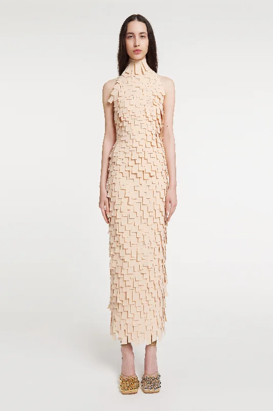 Women's Outfit Nordic Minimalist Home Look Multi Rectangle High Neck Midi Dress Light Beige Women's Outfit Nordic Minimalist Home Look Multi Rectangle High Neck Midi Dress Light Beige