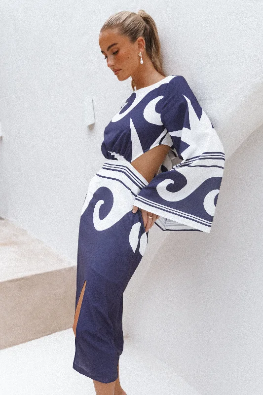 Stylish Women's Apparel Elegant Style Vella Midi Dress - Navy/White