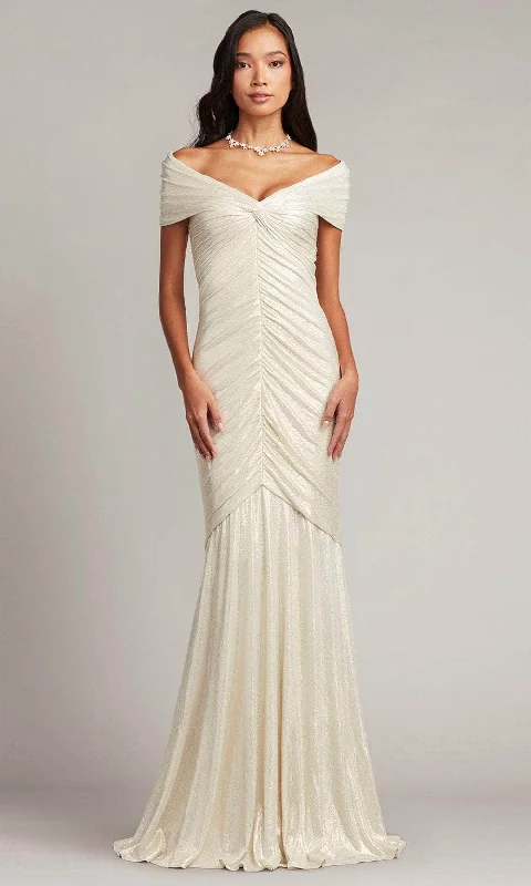Women's Weekend Outfit Exclusive Sale Tadashi Shoji BSJ24023L - Piette Cap V-Neck Draped Metallic Jersey Gown Women's Weekend Outfit Exclusive Sale Tadashi Shoji BSJ24023L - Piette Cap V-Neck Draped Metallic Jersey Gown