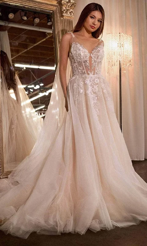 Women's Work Outfit Wardrobe Essentials Ladivine CDS476W - Illusion V-Neck Bridal Gown Women's Work Outfit Wardrobe Essentials Ladivine CDS476W - Illusion V-Neck Bridal Gown