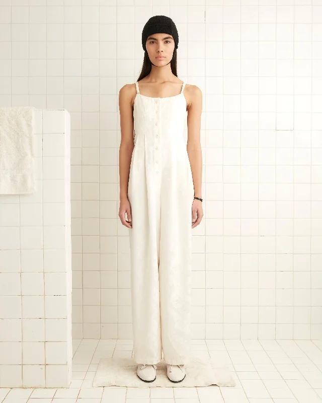 Vintage-Inspired Garments Save On Inspired Styles Football Jacquard Jumpsuit - Cream