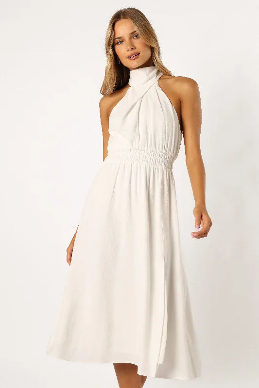 Women's Formal Apparel Fashion-Forward Caliente Halterneck Midi Dress - White