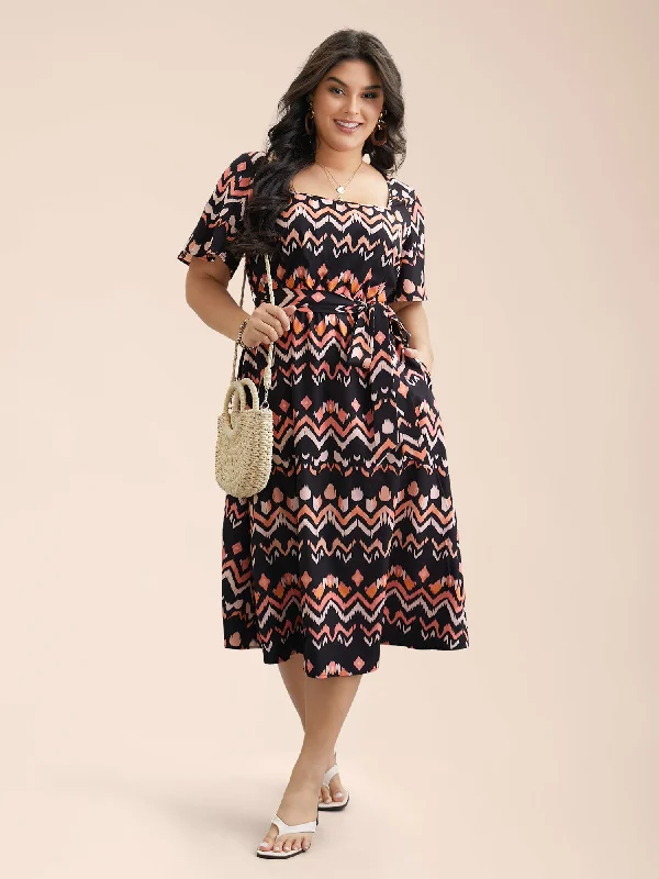 Stylish Women's Attire Budget-Friendly Fashion Abstract Print Flutter Sleeve Midi Dress Stylish Women's Attire Budget-Friendly Fashion Abstract Print Flutter Sleeve Midi Dress