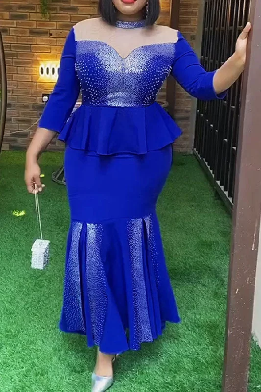 Women's Urban Clothing Chic Trends Unveiled Beaded & Rhinestone Decor Elegant Peplum Fishtail Maxi Dress