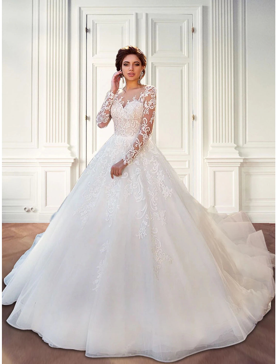 Women's Work Apparel Casual Fashion Engagement Formal Fall Wedding Dresses Ball Gown Illusion Neck Long Sleeve Court Train Lace Bridal Gowns With Lace Appliques Summer Wedding Party 2023, Women‘s Clothing Women's Work Apparel Casual Fashion Engagement Formal Fall Wedding Dresses Ball Gown Illusion Neck Long Sleeve Court Train Lace Bridal Gowns With Lace Appliques Summer Wedding Party 2023, Women‘s Clothing
