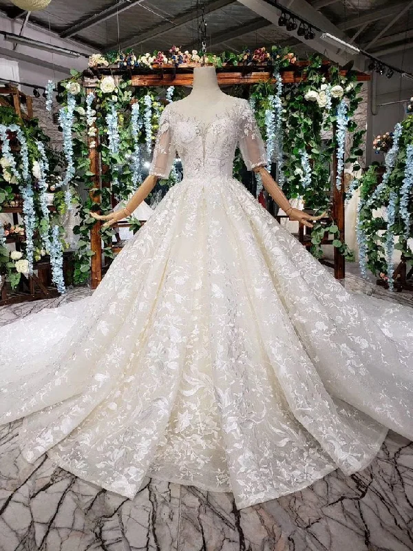 Stylish Women's Garments Fast Fashion Favorites Lace Half Sleeve Round Neck Ball Gown Wedding Dresses Fashion Beads Wedding Gown Stylish Women's Garments Fast Fashion Favorites Lace Half Sleeve Round Neck Ball Gown Wedding Dresses Fashion Beads Wedding Gown