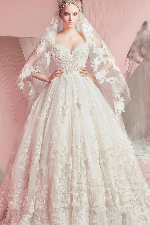 Women's Vacation Outfit Limited Styles Sweetheart Ball Gown Sleeveless White Tulle Appliques Sweep Train Wedding Dresses Women's Vacation Outfit Limited Styles Sweetheart Ball Gown Sleeveless White Tulle Appliques Sweep Train Wedding Dresses