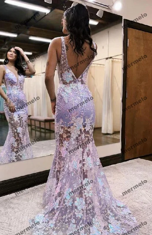 Women's Clothing For Travel Statement Piece Charming Deep V-Neck Lace Appliques Mermaid Sleeveless Prom Formal Dress Women's Clothing For Travel Statement Piece Charming Deep V-Neck Lace Appliques Mermaid Sleeveless Prom Formal Dress
