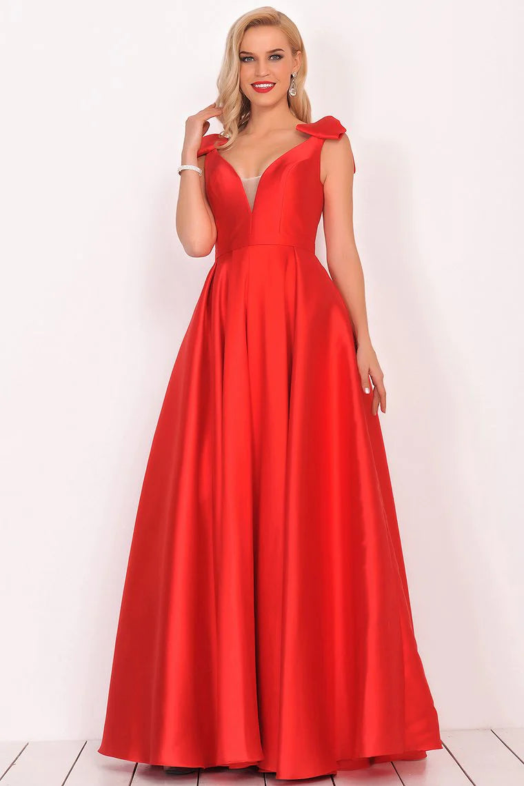 Women's Chic Outerwear Garments Father'S Day Deals V-Neck Bubble Shoulder A-Line Satin Evening Dress Floor-Length Women's Chic Outerwear Garments Father'S Day Deals V-Neck Bubble Shoulder A-Line Satin Evening Dress Floor-Length