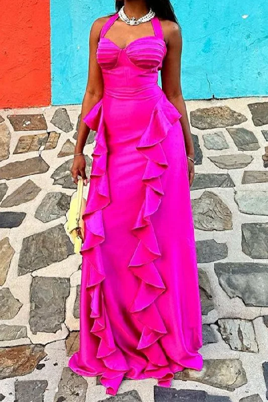 Casual Clothing For Women Spring Fashion Solid Color Unusual Ruffles Patchwork Maxi Dress Casual Clothing For Women Spring Fashion Solid Color Unusual Ruffles Patchwork Maxi Dress