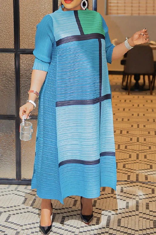 Women's Floral Print Outfit Hot Styles Geometric Print Relaxed Pleated Maxi Dress