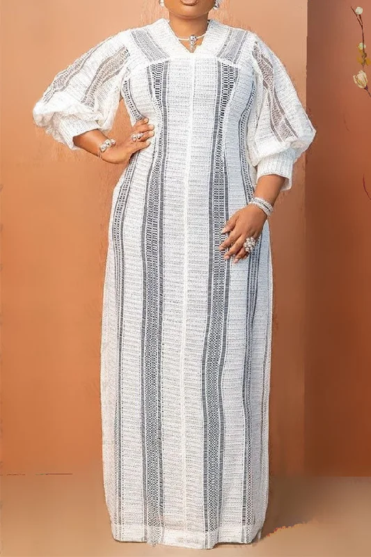Women's Professional Attire Casual Chic Patchwork Feminine V Neck Maxi Dress