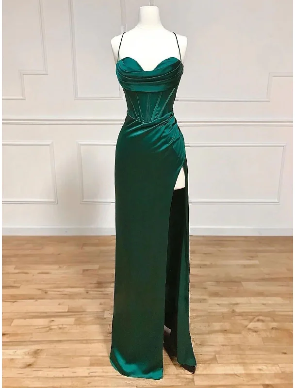 Women's Clothing For Everyday Wear Find Your Unique Flair Sheath / Column Evening Gown Empire Dress Formal Floor Length Sleeveless Spaghetti Strap Satin Backless with Pleats Slit Women's Clothing For Everyday Wear Find Your Unique Flair Sheath / Column Evening Gown Empire Dress Formal Floor Length Sleeveless Spaghetti Strap Satin Backless with Pleats Slit