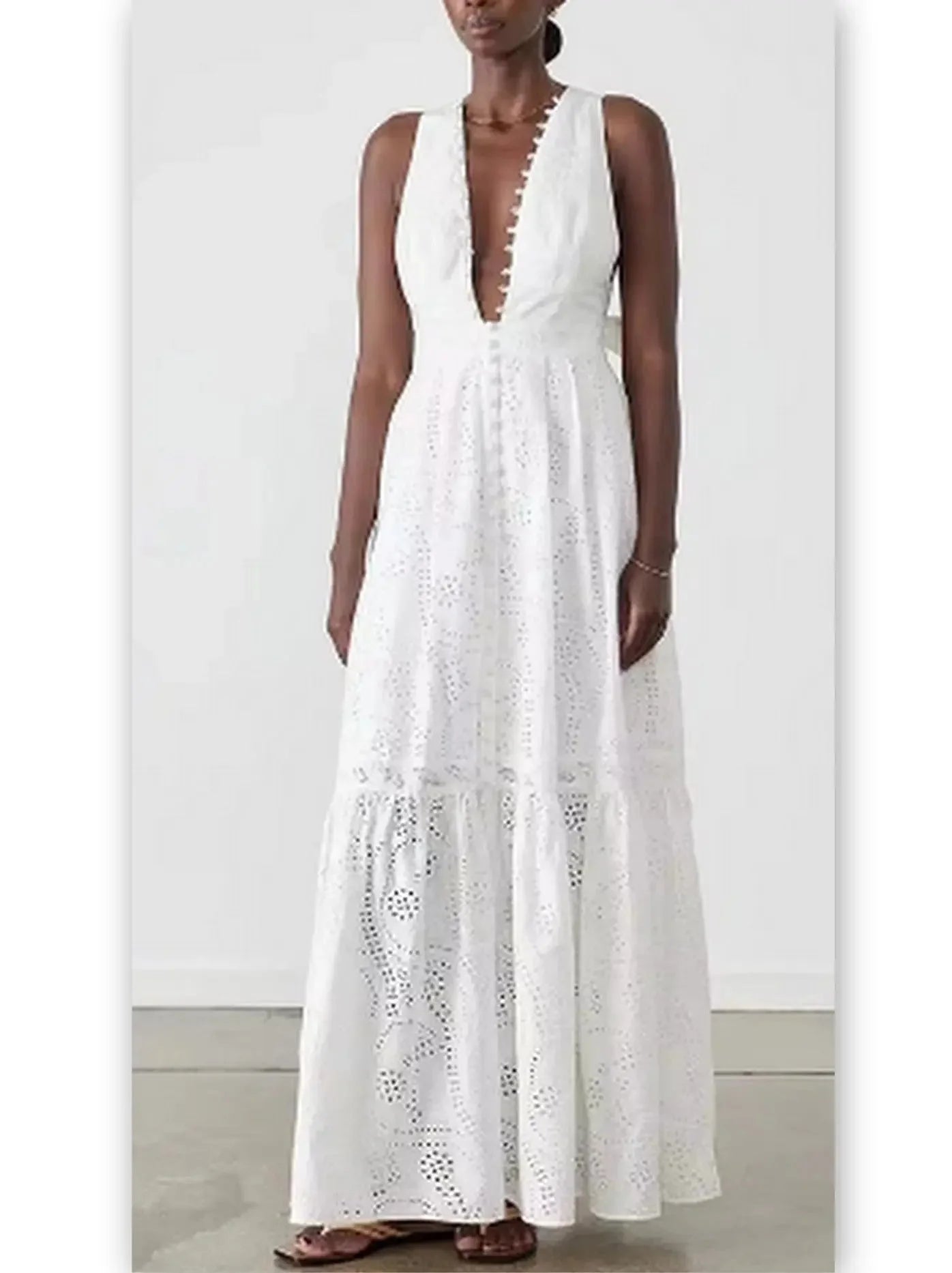 Women's Activewear Apparel Subtle Sophistication Cotton Broderie White Halter Maxi Dress Women's Activewear Apparel Subtle Sophistication Cotton Broderie White Halter Maxi Dress