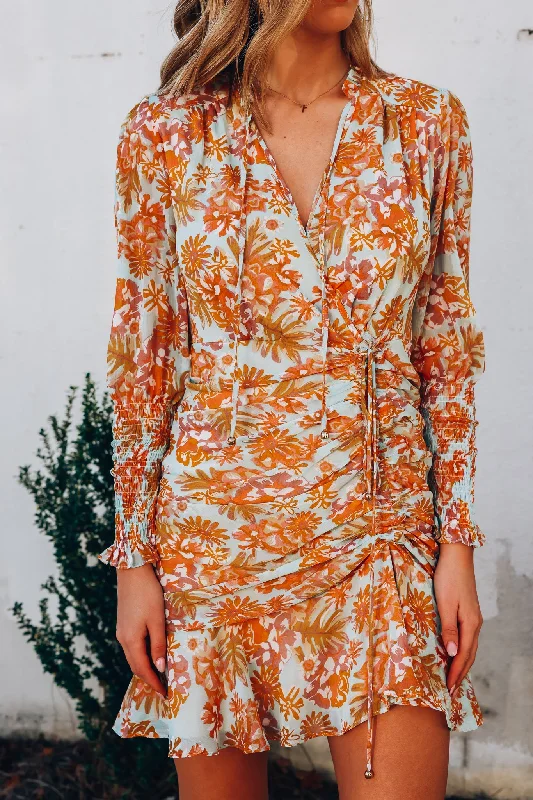 Modern Women's Apparel Spring Fling Sale Sunset Skies Floral Mini Dress FINAL SALE