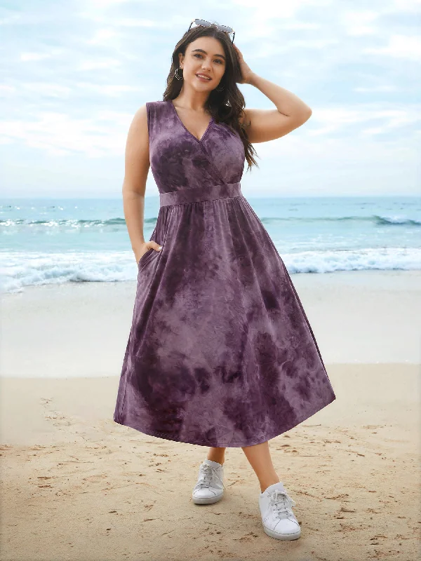 Fashionable Women's Outfit Celebrate With Big Savings Tie-Dye Surplice Neck Curved Hem Midi Dress Fashionable Women's Outfit Celebrate With Big Savings Tie-Dye Surplice Neck Curved Hem Midi Dress