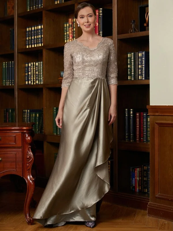 Women's Cozy Clothes Shop Sale Items A-Line/Princess Silk Like Satin Lace V-neck 3/4 Sleeves Sweep/Brush Train Mother of the Bride Dresses Women's Cozy Clothes Shop Sale Items A-Line/Princess Silk Like Satin Lace V-neck 3/4 Sleeves Sweep/Brush Train Mother of the Bride Dresses