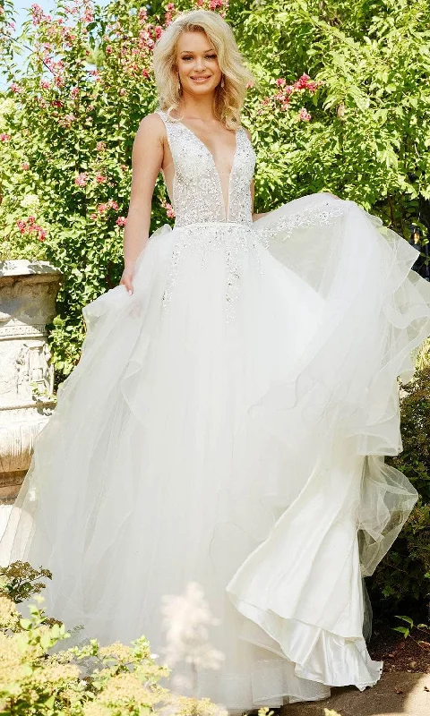 Vintage-Inspired Women's Apparel Premium Style Jovani Bridal JB3500 - Plunging Floral Beaded Bridal Gown Vintage-Inspired Women's Apparel Premium Style Jovani Bridal JB3500 - Plunging Floral Beaded Bridal Gown