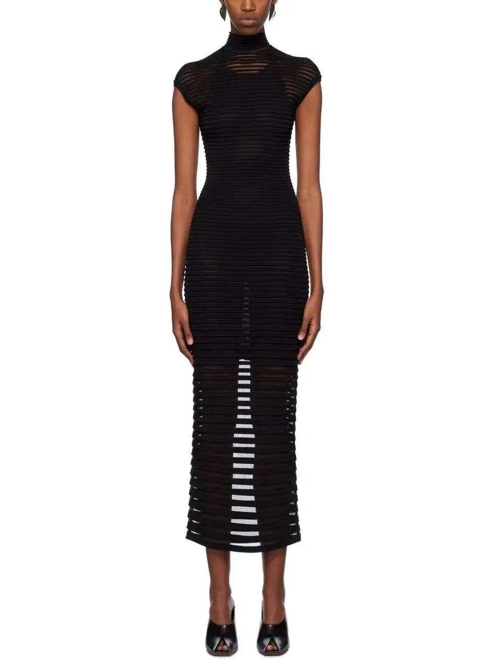 Women's Fashionable Attire For Work High-End Women’S Wear Black Backless Striped Semi-Sheer Maxi Dress Women's Fashionable Attire For Work High-End Women’S Wear Black Backless Striped Semi-Sheer Maxi Dress