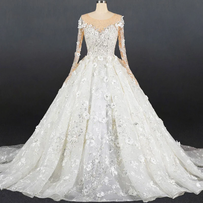 Women's Sports Apparel Vibrant Styles Unique Long Sleeve Ball Gown Wedding Dress with Sheer Neckline Women's Sports Apparel Vibrant Styles Unique Long Sleeve Ball Gown Wedding Dress with Sheer Neckline