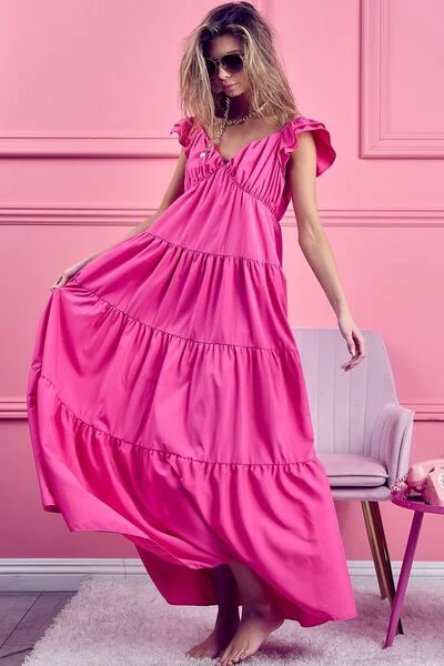 Women's Vintage Garments Bold Silhouette BiBi Tiered Ruffled Cap Sleeve Maxi Dress Women's Vintage Garments Bold Silhouette BiBi Tiered Ruffled Cap Sleeve Maxi Dress