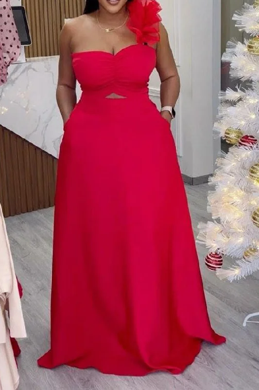 Women's Transitional Clothes Winter Warm - Up Sale Solid Color Ruffles One Shoulder Rocking Swing Maxi Dress Women's Transitional Clothes Winter Warm - Up Sale Solid Color Ruffles One Shoulder Rocking Swing Maxi Dress