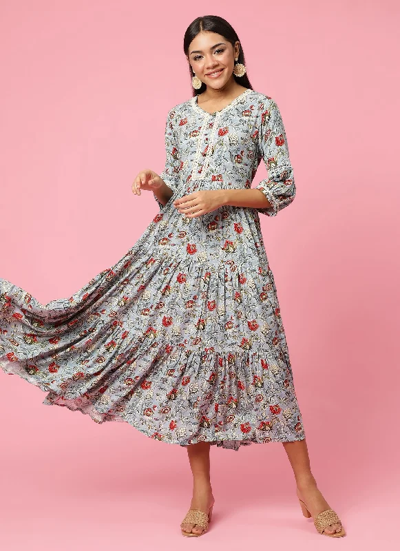 Charming Women's Outfit For Special Occasions Trendy Women’S Wear Women Lilac Floral Printed Dress Charming Women's Outfit For Special Occasions Trendy Women’S Wear Women Lilac Floral Printed Dress