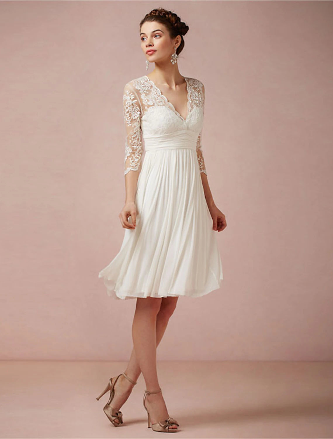 Women's Holiday Clothes Flowy Fabric Reception Fall Wedding Dresses Open Back Little White Dresses A-Line V Neck 3/4 Length Sleeve Knee Length Chiffon Bridal Gowns With Ruched Summer Wedding Party Women‘s Clothing Women's Holiday Clothes Flowy Fabric Reception Fall Wedding Dresses Open Back Little White Dresses A-Line V Neck 3/4 Length Sleeve Knee Length Chiffon Bridal Gowns With Ruched Summer Wedding Party Women‘s Clothing