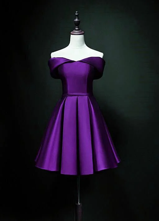 Women's Resort Garments Spring Fling Sale Cute Short Sweetheart Satin Off Shoulder Purple Short Prom Dresses S2968 Women's Resort Garments Spring Fling Sale Cute Short Sweetheart Satin Off Shoulder Purple Short Prom Dresses S2968