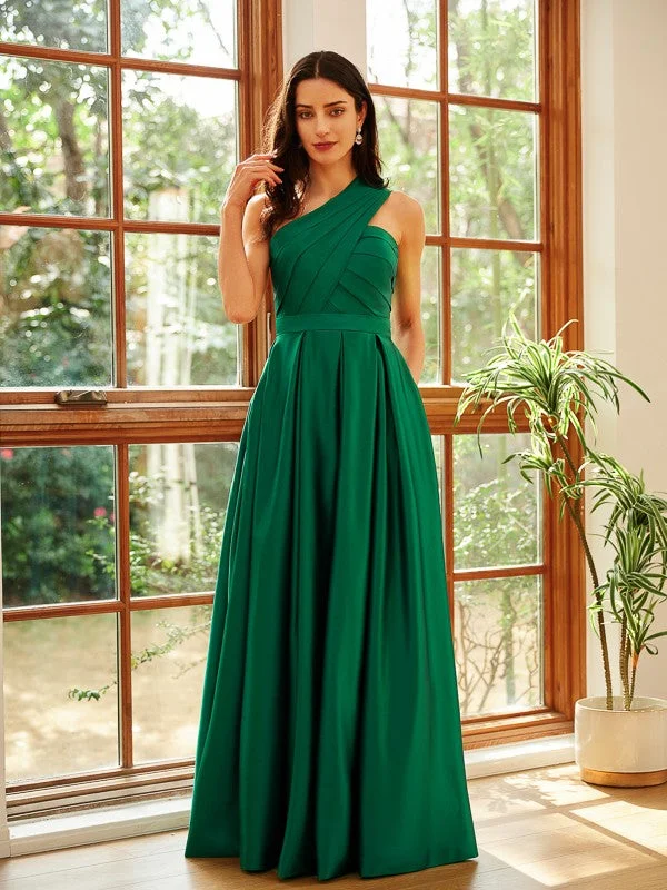 Women's Professional Apparel Seasonal Trends A-Line/Princess Satin Ruched One-Shoulder Sleeveless Floor-Length Dresses Women's Professional Apparel Seasonal Trends A-Line/Princess Satin Ruched One-Shoulder Sleeveless Floor-Length Dresses