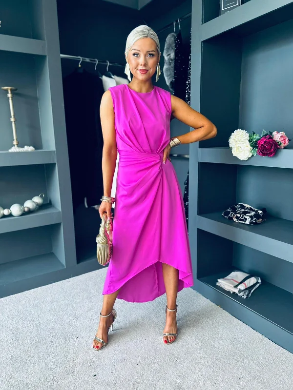 Women's Transitional Outfit Summer Splash Sale Faye Gathered Midi Dress With Shoulder Pads Hot Pink Women's Transitional Outfit Summer Splash Sale Faye Gathered Midi Dress With Shoulder Pads Hot Pink