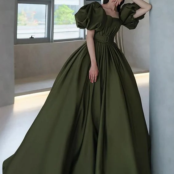 Stylish Women's Attire Break Fashion Norms Classic Satin Quinceanera Dress, Green evening dress with belt S1278 Stylish Women's Attire Break Fashion Norms Classic Satin Quinceanera Dress, Green evening dress with belt S1278